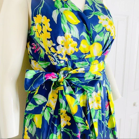 PLUS Lemon Belted Pleated cotton Dress - 14 - Picture 11 of 14